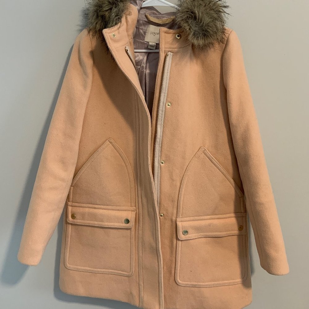 J Crew Peach Parka with Fur Hood